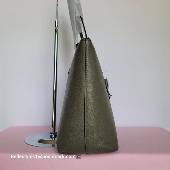 COACH Taylor Polished Pebbled Leather Large Tote- Army Green color ⭐ - Picture 7 of 16